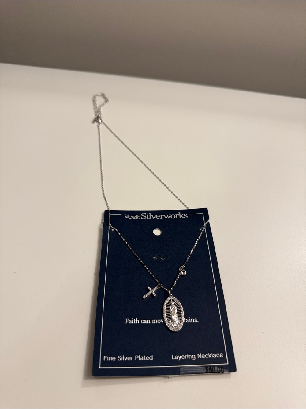 belk Silver-Tone Layered Necklace with Cross and Miraculous Medal Pendant